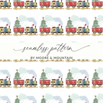 Christmas Train Digital Paper, Holiday Seamless Pattern, Winter Digital Background, Scrapbooking, Fabric Design, Digital Download