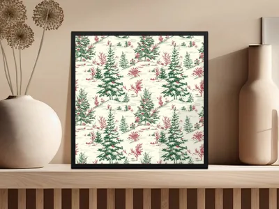 Christmas Tree Digital Seamless Pattern, Holiday Digital Paper, Winter Landscape, Christmas Design, Festive Digital Paper, Xmas Repeat