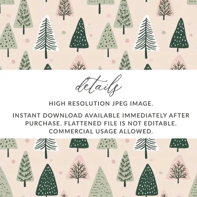 Christmas Tree Pattern Digital Download, Holiday Seamless Pattern, Winter Forest Digital Paper, Scrapbook Paper, JPEG Files, Digital