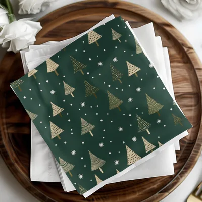 Christmas Tree Seamless Pattern Digital Paper, Holiday Season Background, Winter Snowflakes, Festive JPEG File, 12x12 inch Digital