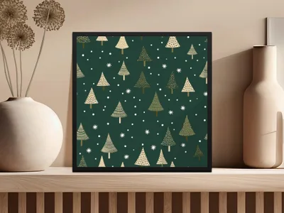 Christmas Tree Seamless Pattern Digital Paper, Holiday Season Background, Winter Snowflakes, Festive JPEG File, 12x12 inch Digital