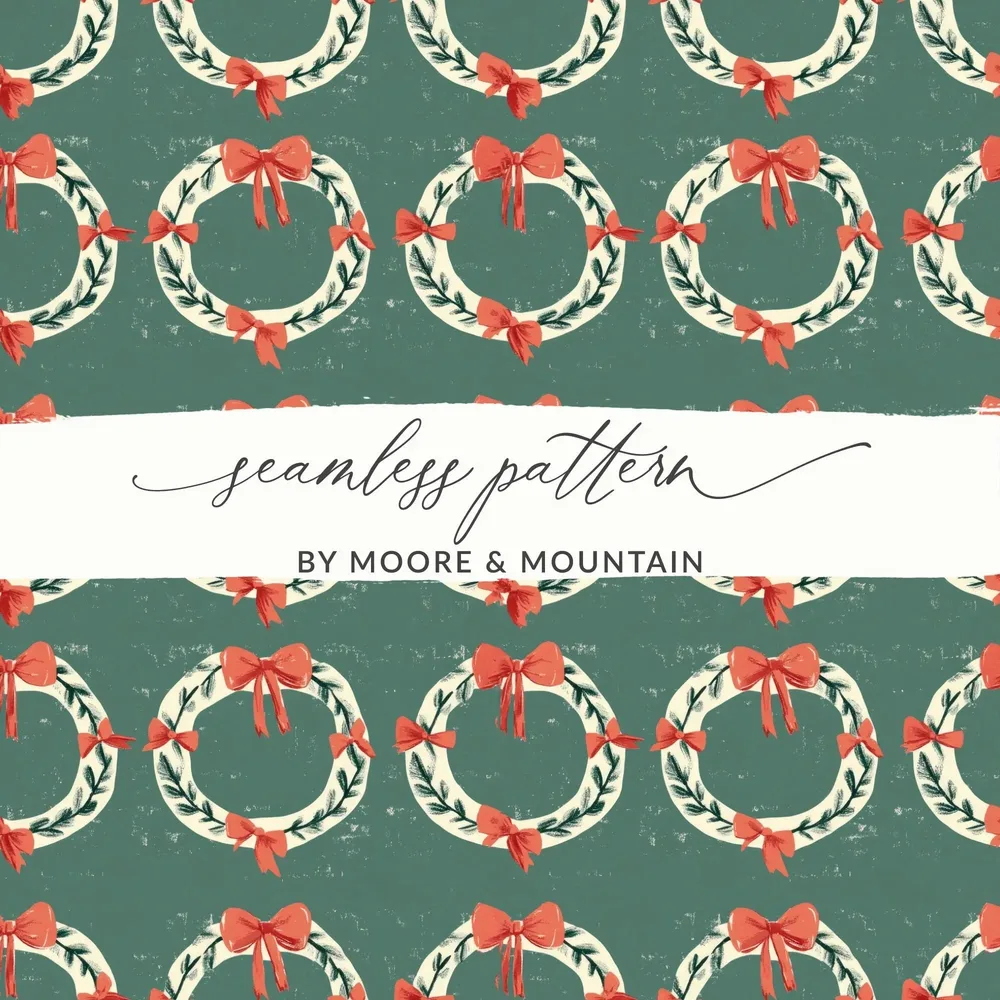Christmas Wreath Seamless Pattern Digital Paper, Holiday Backgrounds, Fabric Design, Scrapbooking, 12x12 inch JPEG Files Download