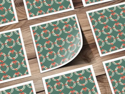Christmas Wreath Seamless Pattern Digital Paper, Holiday Backgrounds, Fabric Design, Scrapbooking, 12x12 inch JPEG Files Download