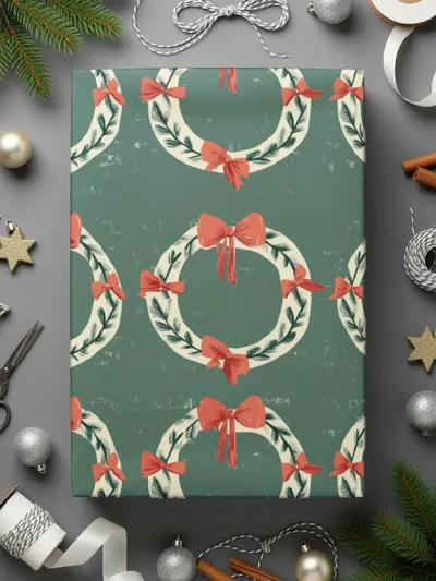 Christmas Wreath Seamless Pattern Digital Paper, Holiday Backgrounds, Fabric Design, Scrapbooking, 12x12 inch JPEG Files Download