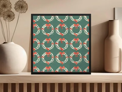 Christmas Wreath Seamless Pattern Digital Paper, Holiday Backgrounds, Fabric Design, Scrapbooking, 12x12 inch JPEG Files Download