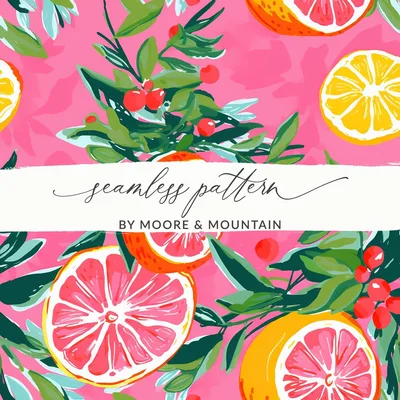 Citrus Digital Paper, Pink Lemonade Seamless Pattern, Fruit Repeat Print, Summer Scrapbook Paper, Trendy Wallpaper Design, Commercial Use