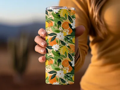 Citrus Floral Digital Paper, Seamless Pattern, Lemon Orange Flower Design, Commercial Use, 12x12 JPEG, Digital Download