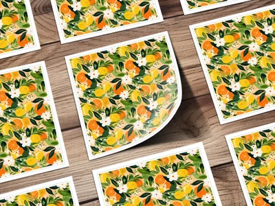 Citrus Floral Digital Paper, Seamless Pattern, Lemon Orange Flower Design, Commercial Use, 12x12 JPEG, Digital Download