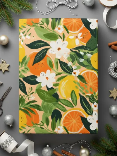 Citrus Floral Digital Paper, Seamless Pattern, Lemon Orange Flower Design, Commercial Use, 12x12 JPEG, Digital Download