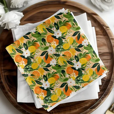 Citrus Floral Digital Paper, Seamless Pattern, Lemon Orange Flower Design, Commercial Use, 12x12 JPEG, Digital Download
