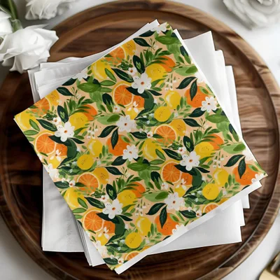 Citrus Floral Pattern, Seamless Ditsy Floral Digital Paper, Lemon Orange Print, Tropical Background, Printable Fabric Design, Summer Wall Art, Digital