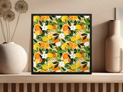 Citrus Floral Pattern, Seamless Ditsy Floral Digital Paper, Lemon Orange Print, Tropical Background, Printable Fabric Design, Summer Wall Art, Digital