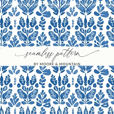 Classic Indigo Floral Seamless Pattern Vintage Style Digital