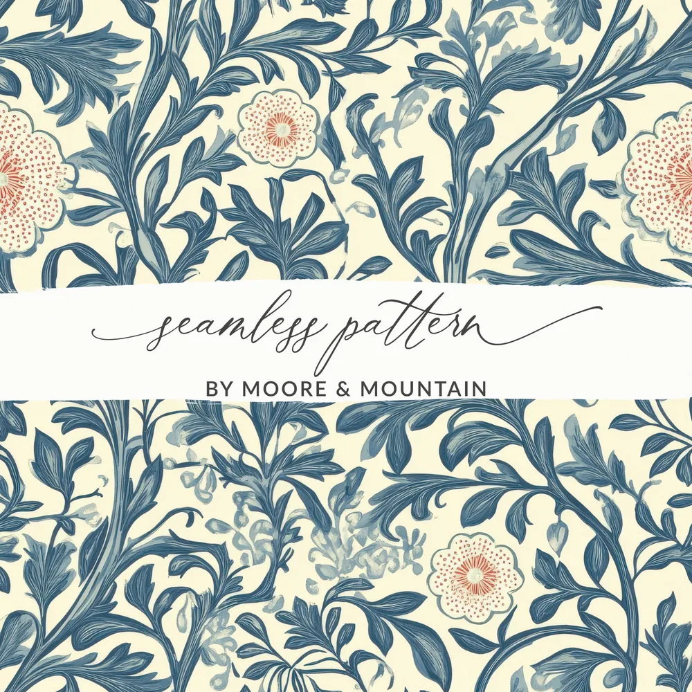 Classic Pattern by William Morris Vines Background Blue and Red Digital