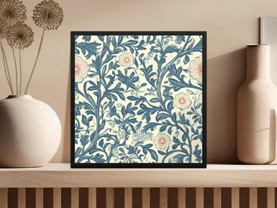 Classic Pattern by William Morris Vines Background Blue and Red Digital