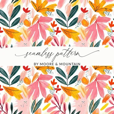 Colorful Abstract Leaves and Flowers Painting Pattern Digital