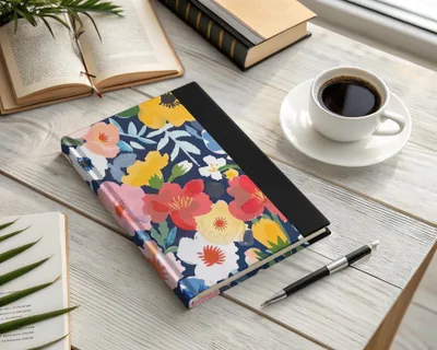 Colorful Floral Digital Paper, Flower Pattern, Spring Blossom Design, Abstract Bloom Art, Navy Background Print, Repeating Tile