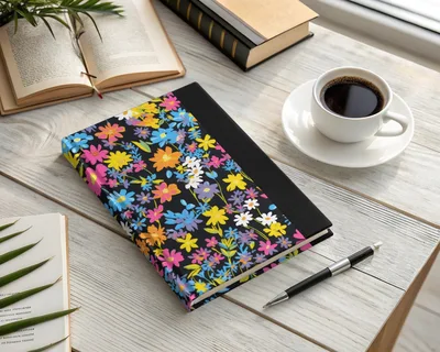 Black Ditsy Floral Digital Paper, Seamless Flower Pattern Dark