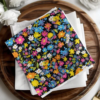 Black Ditsy Floral Digital Paper, Seamless Flower Pattern Dark