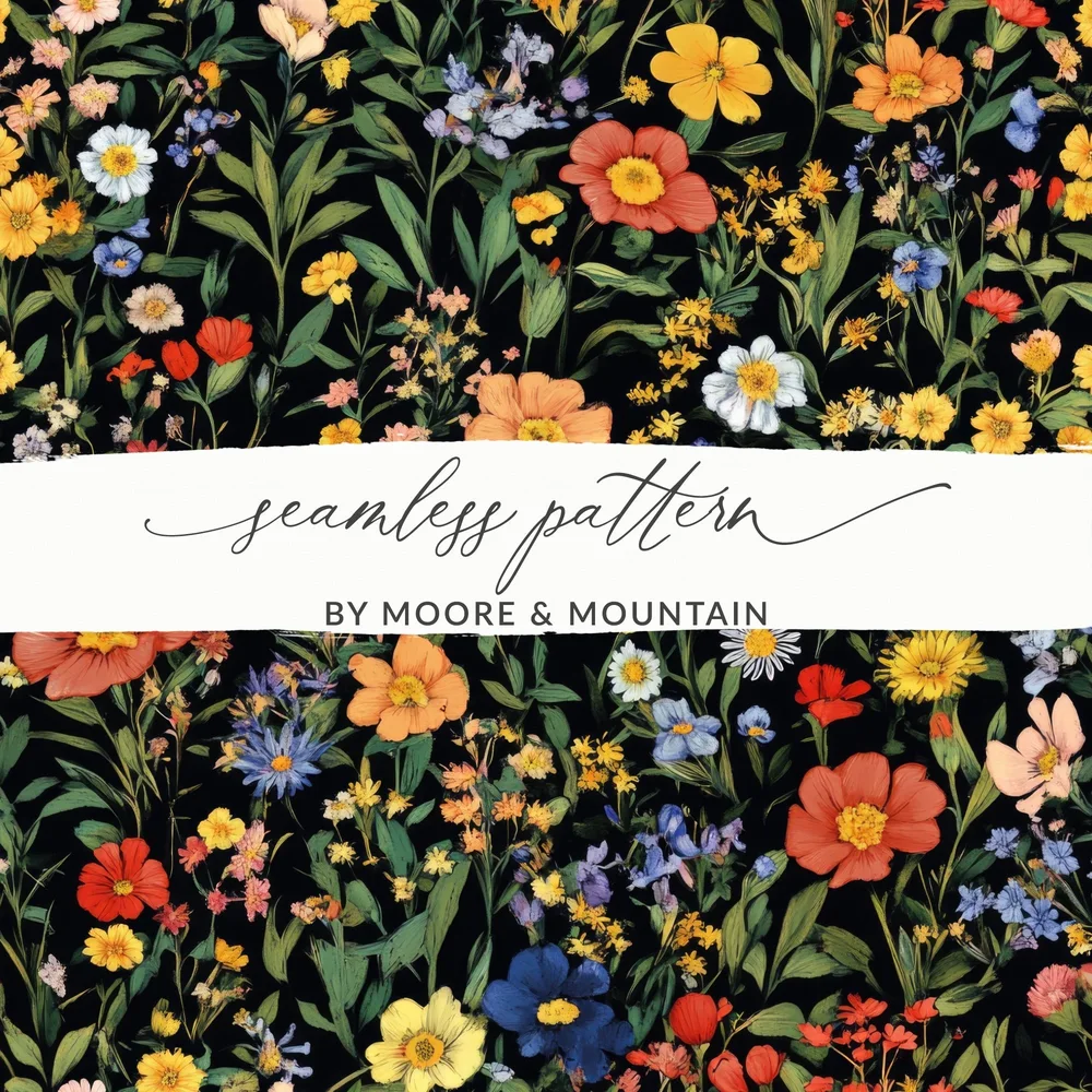 Colorful Floral Pattern Spring Summer Black Seamless Digital Pattern