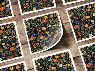Colorful Floral Pattern Spring Summer Black Seamless Digital Pattern