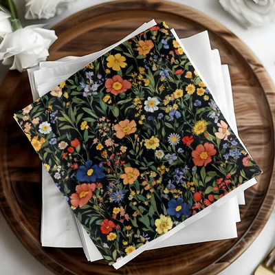Colorful Floral Pattern Spring Summer Black Seamless Digital Pattern