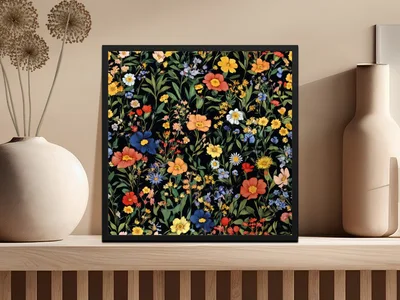 Colorful Floral Pattern Spring Summer Black Seamless Digital Pattern
