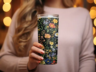 Colorful Floral Pattern Spring Summer Black Seamless Digital Pattern