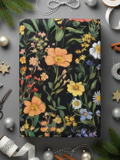 Colorful Floral Pattern Spring Summer Black Seamless Digital Pattern