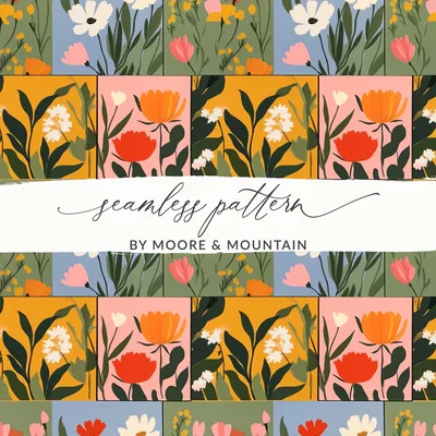 Colorful Flowers Patchwork Pattern Seamless Tile Set