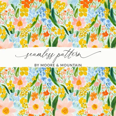 Colorful Hand Painted Floral Pattern for Textile Design Digital Watercolor Spring Floral