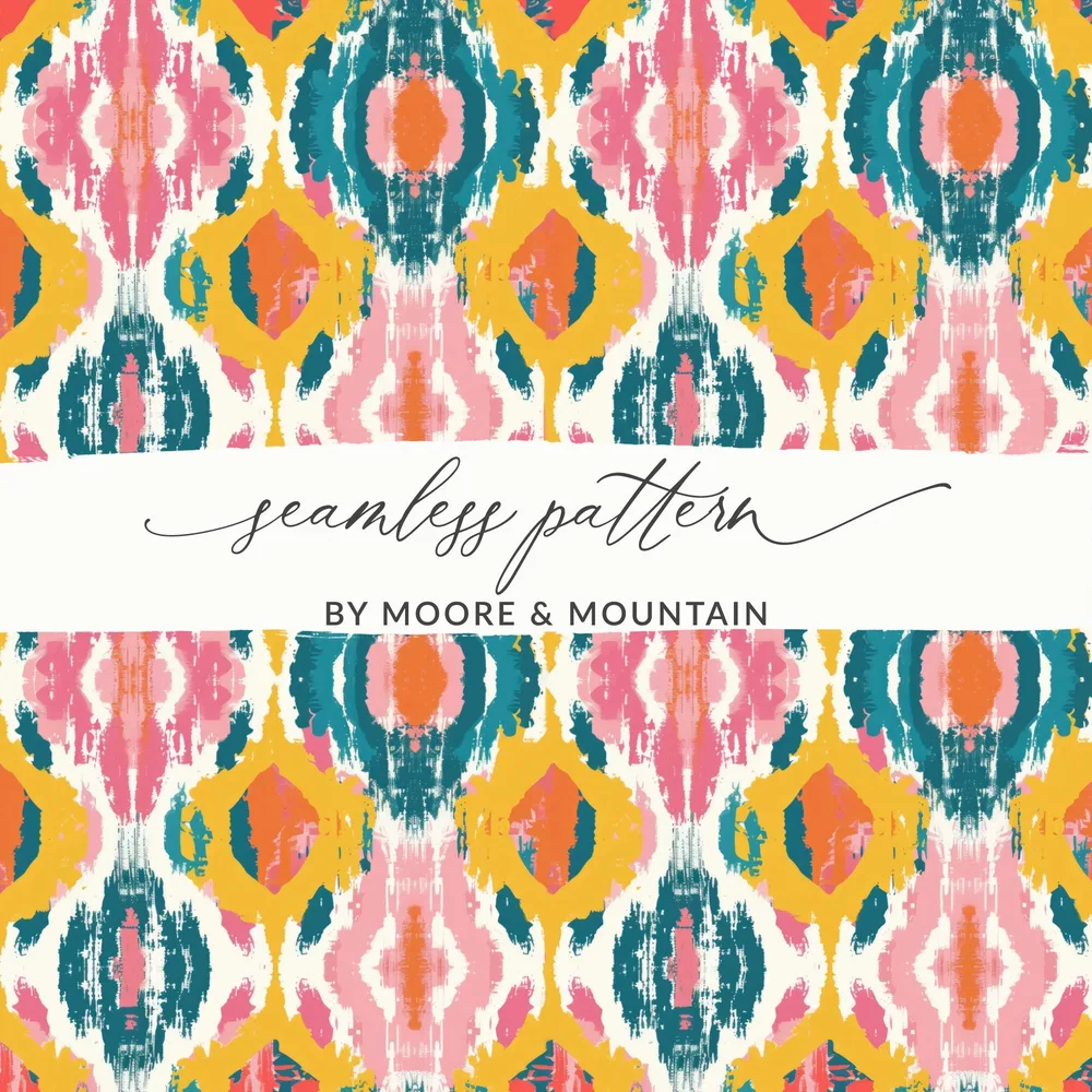 Colorful Ikat Digital, Seamless Pattern, Tribal Fabric Print, Boho Wallpaper, for Commercial Use POD