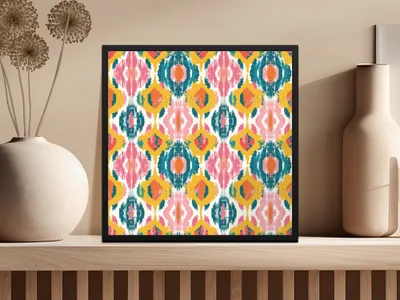 Colorful Ikat Digital, Seamless Pattern, Tribal Fabric Print, Boho Wallpaper, for Commercial Use POD