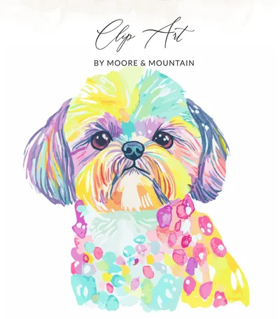 Colorful Shih Tzu SVG, Preppy Clip Art, Watercolor Dog Lover Digital Download, Cute Pet Art PNG, Dog Mom Gift, Puppy PNG, Vibrant Canine