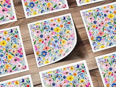 Colorful Spring Watercolor Floral Pattern, Summery Floral Background With Dots