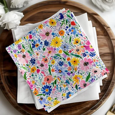 Colorful Spring Watercolor Floral Pattern, Summery Floral Background With Dots