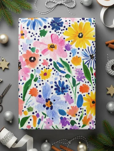 Colorful Spring Watercolor Floral Pattern, Summery Floral Background With Dots