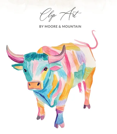 Colorful Watercolor Bull PNG, SVG Sublimation File, Vibrant Abstract Cow Digital Art for Modern Farmhouse Decor, Taurus Zodiac Gift SVG