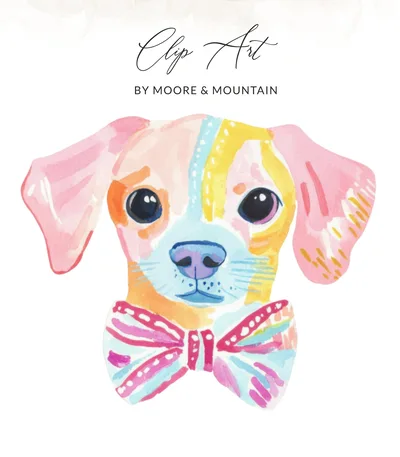 Colorful Watercolor Dog Art Print, Whimsical Puppy Digital Download, Pastel Dog with Bow Tie Wall Art, Nursery Decor, Pet Lover Gift