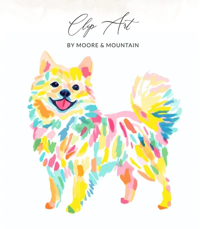 Colorful Watercolor Dog SVG | Happy Fluffy Dog Preppy Clip Art Digital File for Crafts & Prints | Instant Download Pet Art