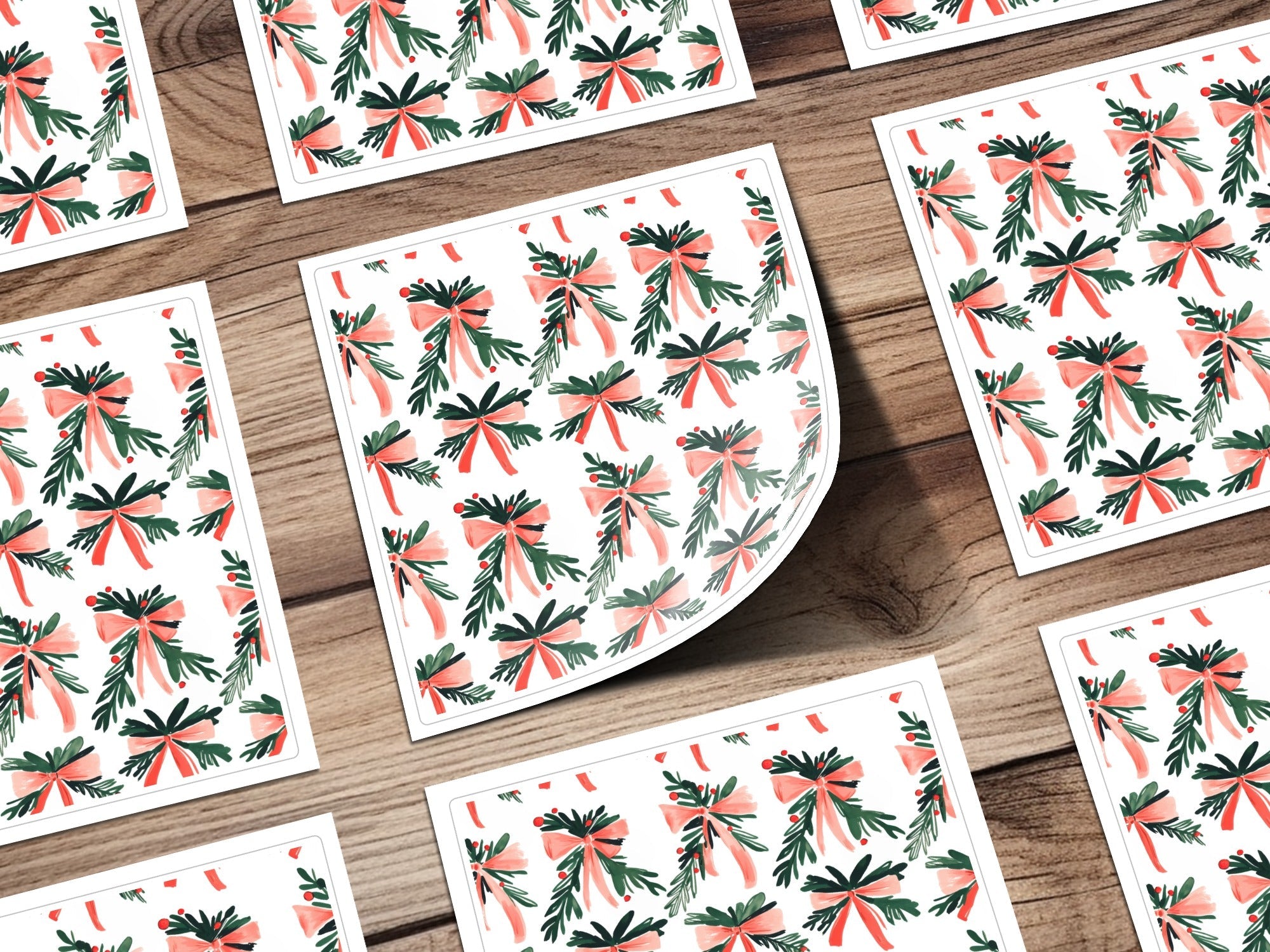 Coquette Christmas Festive Bows With Pine Sprigs Holiday Repeat Digital
