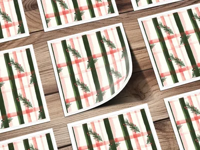 Coquette Christmas Holiday Tartan Pattern with Fir Twigs & Berries Digital Download | Festive Christmas Plaid Art