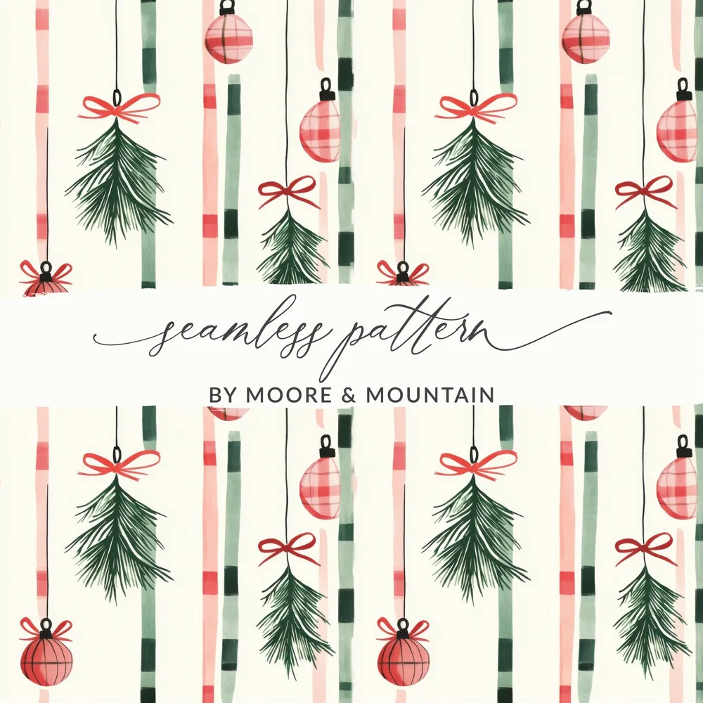 Coquette Christmas Tree Ornaments Digital Download | Holiday Striped Background | Festive Home Decor Printable