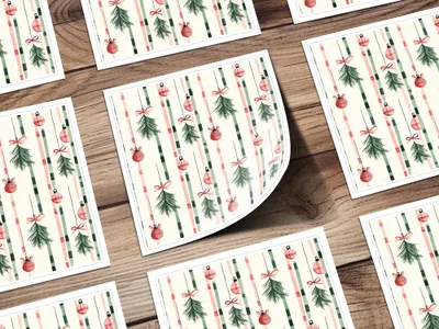 Coquette Christmas Tree Ornaments Digital Download | Holiday Striped Background | Festive Home Decor Printable