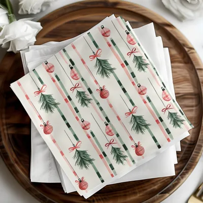 Coquette Christmas Tree Ornaments Digital Download | Holiday Striped Background | Festive Home Decor Printable