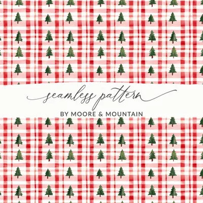 Coquette Classic Christmas Tree and Plaid Pattern Repeating Digital
