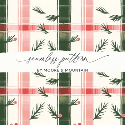 Coquette Red and Green Checks with Leaves and Dots | Digital Download | Festive Pattern