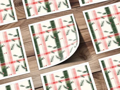 Coquette Red and Green Checks with Leaves and Dots | Digital Download | Festive Pattern