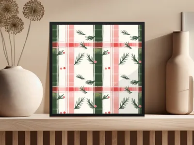 Coquette Red and Green Checks with Leaves and Dots | Digital Download | Festive Pattern