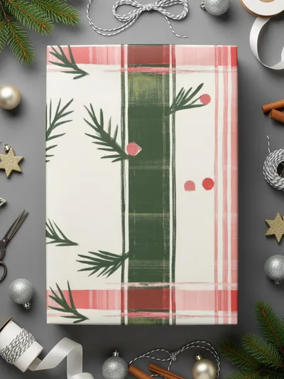 Coquette Red and Green Checks with Leaves and Dots | Digital Download | Festive Pattern